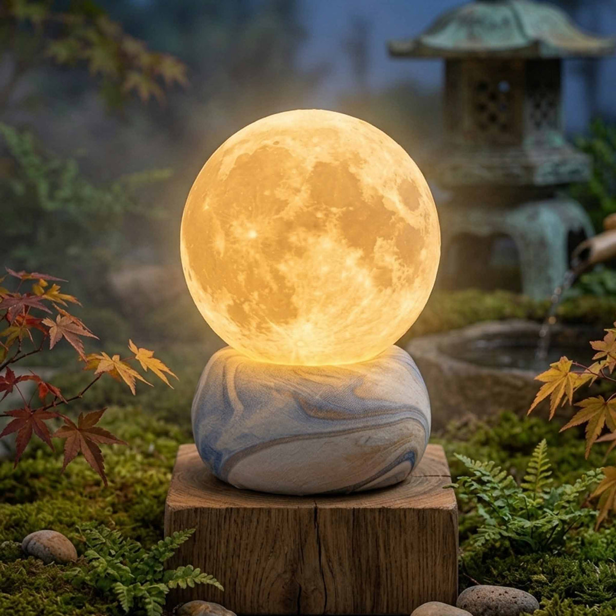 3D Moon Lamp β LED Night Light with Wooden Base | Warm White Decorative Bedside Lamp