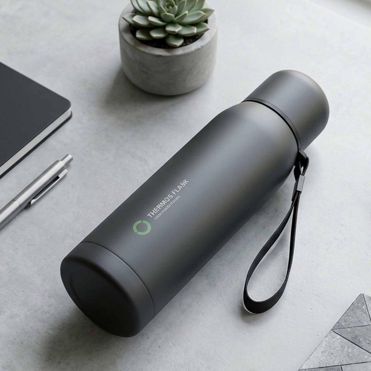Stainless Steel Water Bottle with Leak-Proof Lid & Carry Strap –  for Travel, Gym & Outdoor Use