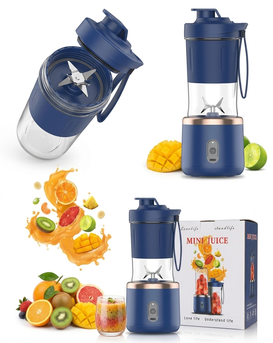 Portable Mini Juice Blender – USB Rechargeable Personal Smoothie & Fruit Juicer Bottle (380ml)