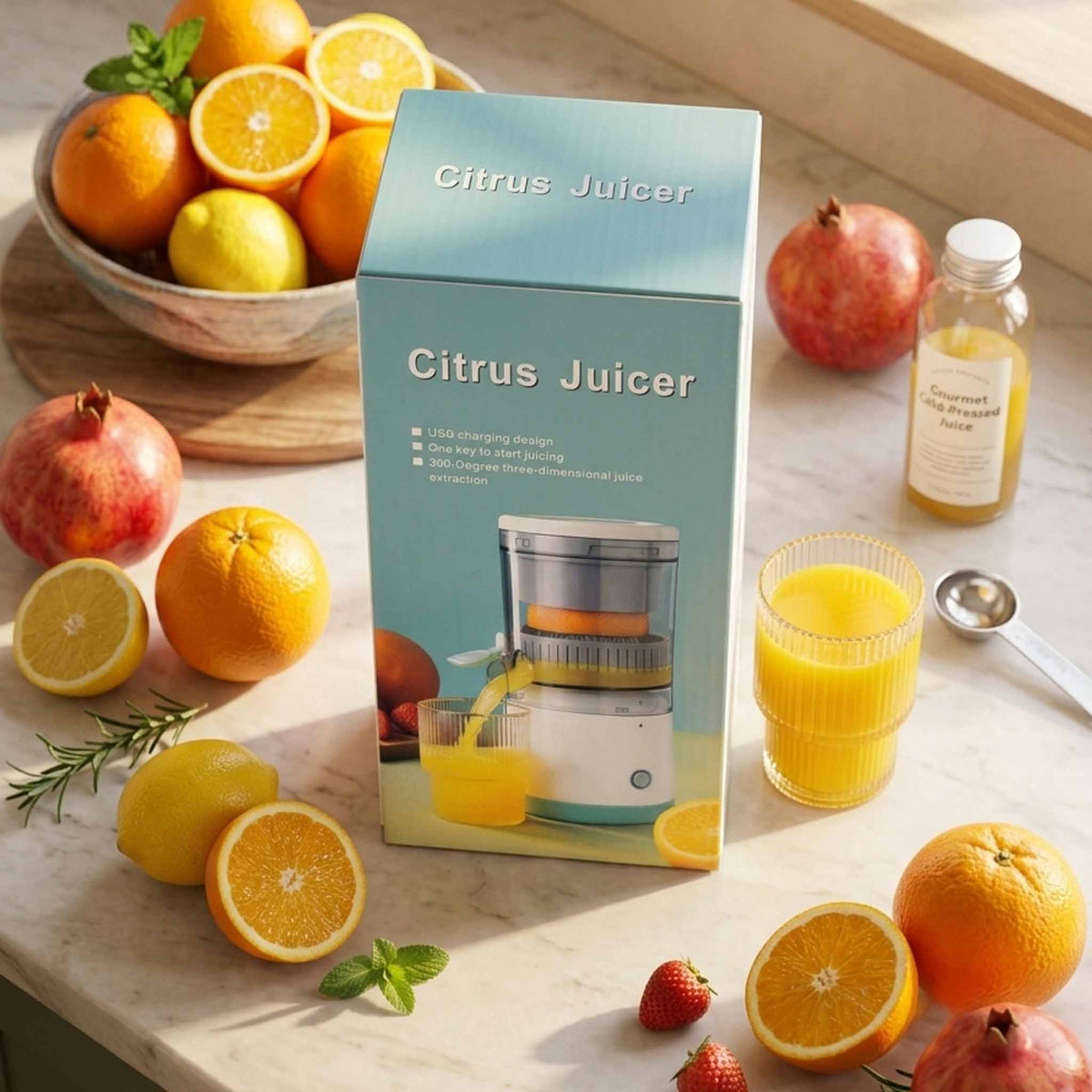 Portable Electric Citrus Juicer USB Rechargeable – Automatic Orange, Lemon & Lime Juicer
